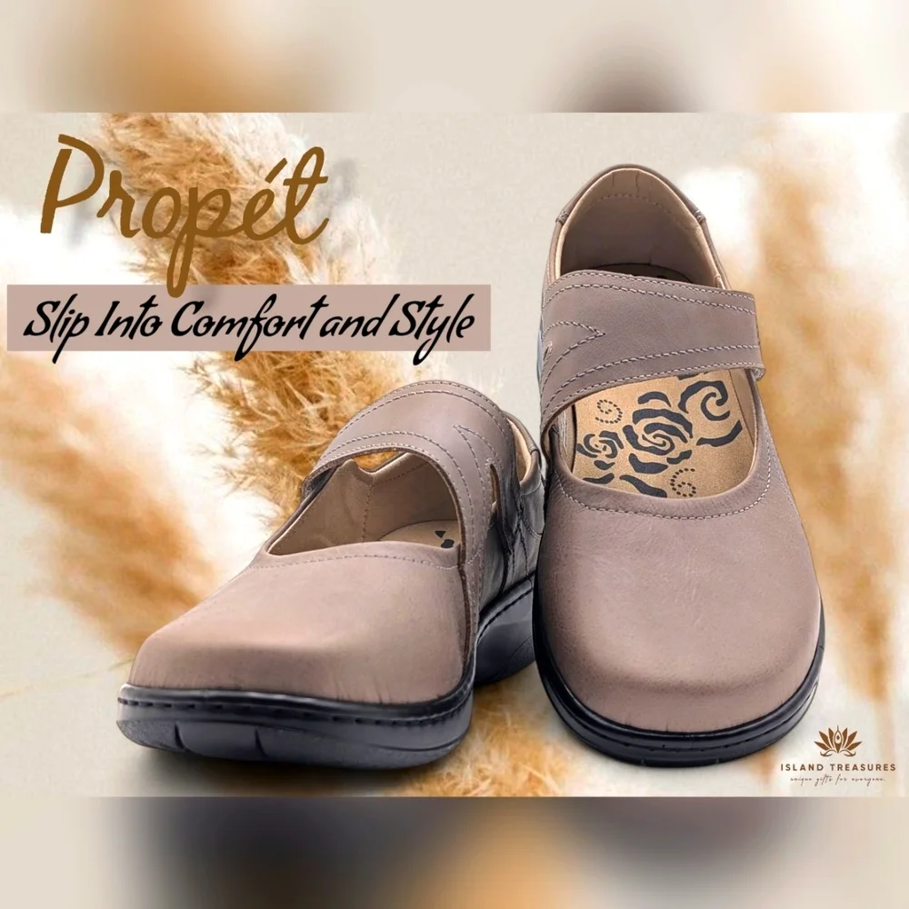 New Propet Golda Mary Jane Sz 10.5 2E Orthopedic Grey Leather Velcro Closure